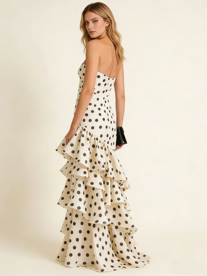 Retro Polka Dots Sweetheart Layers Long Prom Dress Chic Evening Gown, D657