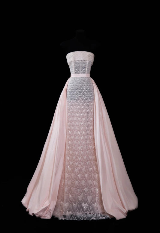 Fairy Pink  Prom Dress Tulle Strapless Sheath Evening Dress S1050