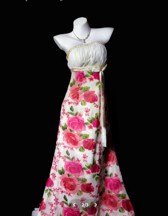 Elegant Floral Prom Dress Chiffon Strapless Sheath Evening Dress S1069