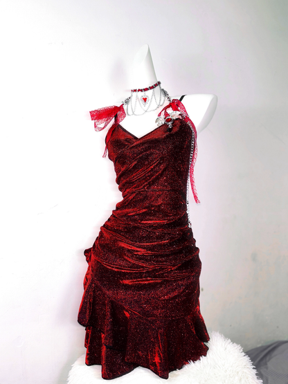 Vintage Spaghetti Straps Burgundy Ruffle Short Homecoming Dress Birthday Outfits S608