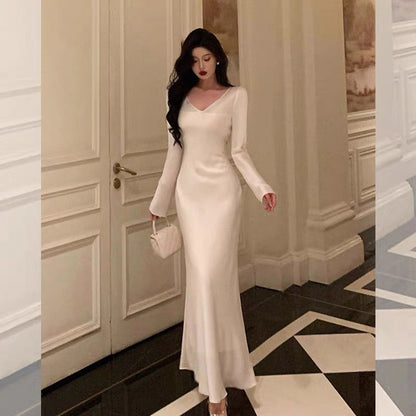 Sexy Sheath V Neckline Ivory Long Prom Dresses Birthday Outfits Evening Gown