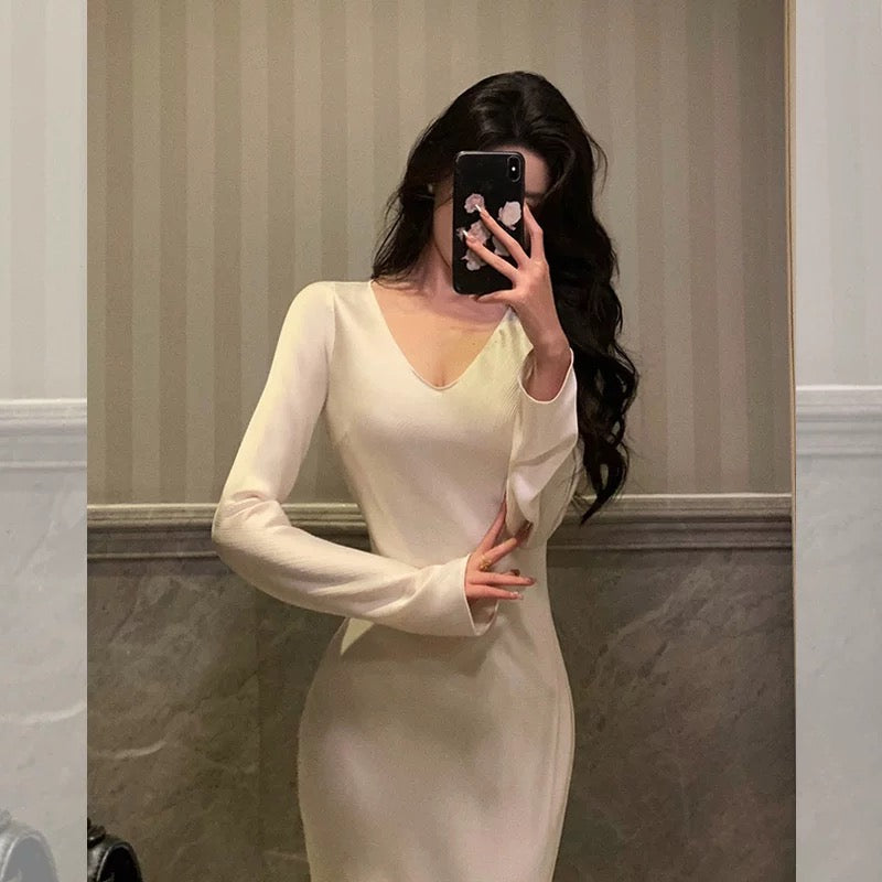 Sexy Sheath V Neckline Ivory Long Prom Dresses Birthday Outfits Evening Gown