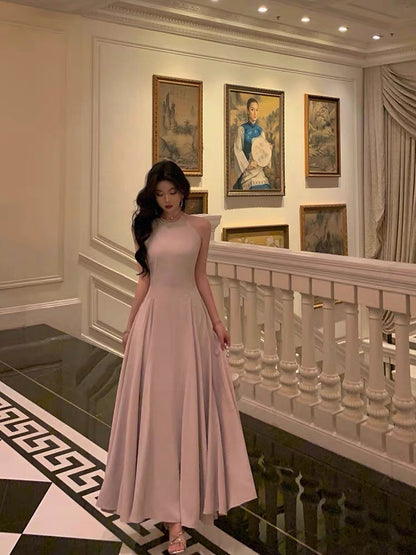 Classy A Line Scoop Neckline Long Light Pink Prom Dresses Birthday Outfits Evening Gown
