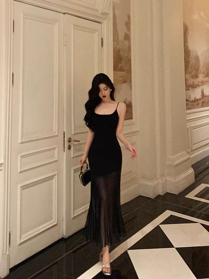 Sexy Sheath Mermaid Black Pleated Prom Dresses Birthday Outfits Evening Gown