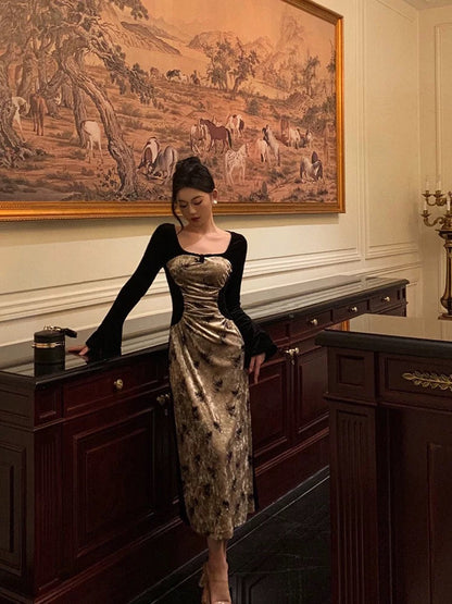 Sexy French A Line Square Neckline Velvet Black Prom Dresses Birthday Outfits Evening Gown