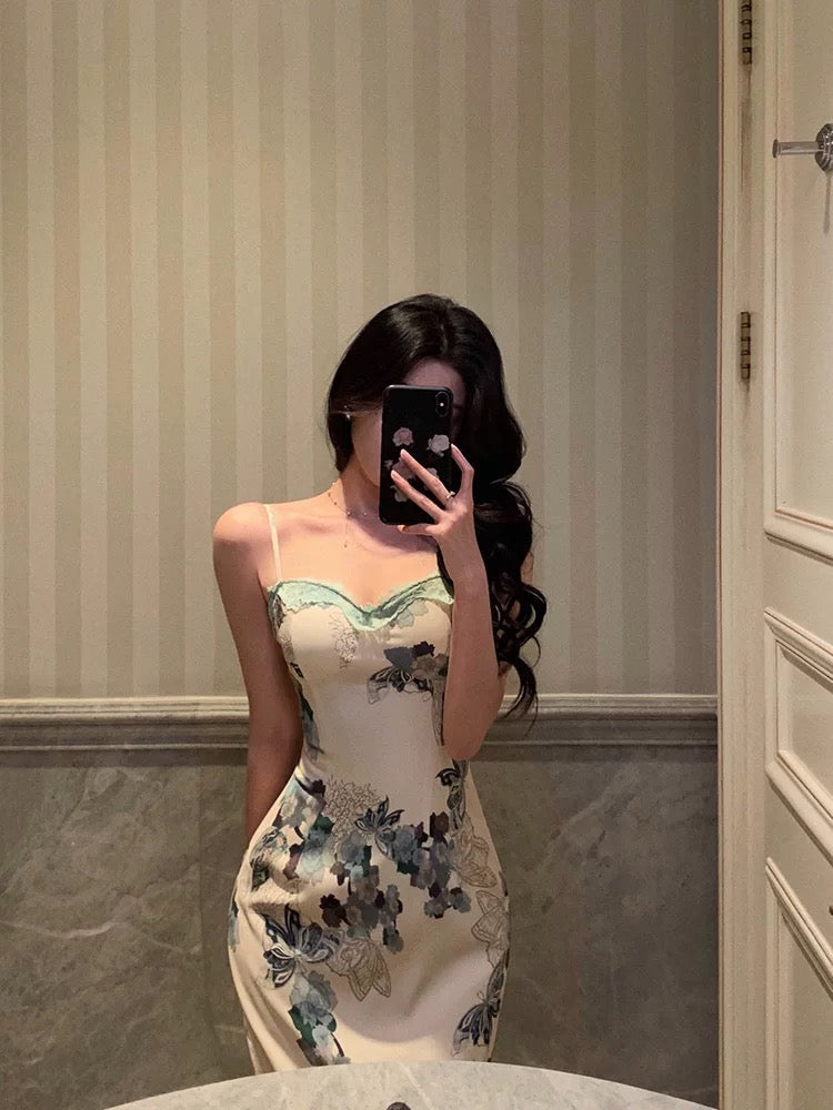 Classy Sheath Spaghetti Straps Floral Prom Dresses Birthday Outfits Evening Gown