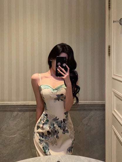 Classy Sheath Spaghetti Straps Floral Prom Dresses Birthday Outfits Evening Gown
