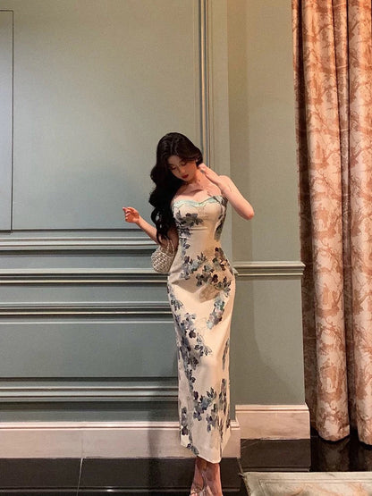 Classy Sheath Spaghetti Straps Floral Prom Dresses Birthday Outfits Evening Gown