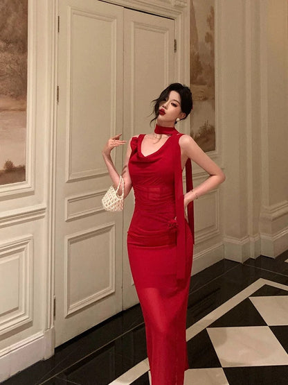 Classy Sheath Spaghetti Straps Red Prom Dresses Birthday Outfits Evening Gown