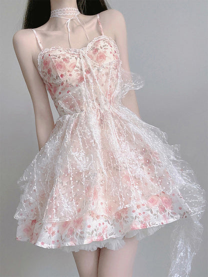 Chic Ball Gown Spaghetti Straps Lolita Dress Pink Birthday Dresses Birthday Outfits