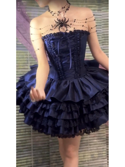 Chic Ball Gown Strapless Blue Homecoming Dresses Lolita Dress Birthday Dress Birthday Outfits