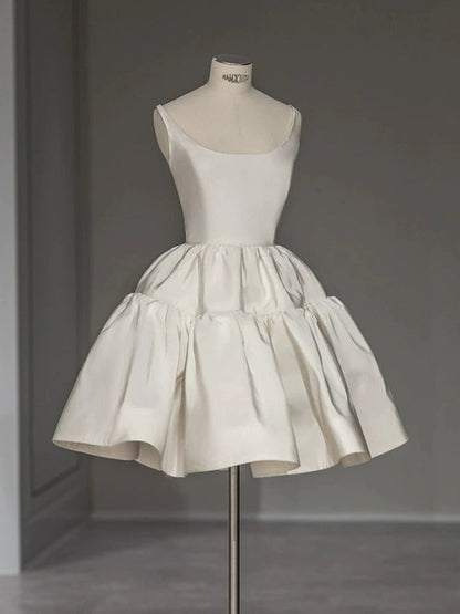 Chic Ball Gown Straps White Satin Homecoming Dresses Birthday Dress Birthday Outfits