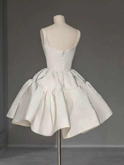 Chic Ball Gown Straps White Satin Homecoming Dresses Birthday Dress Birthday Outfits