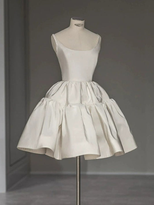Chic Ball Gown Straps White Satin Homecoming Dresses Birthday Dress Birthday Outfits