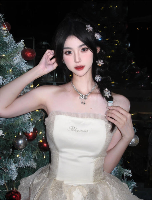 Chic Ball Gown Strapless Champagne Party Dress Birthday Dresses Birthday Outfits