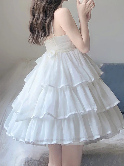 Sexy French Ball Gown Straps Holiday Dress White Short Birthday Dresses Birthday Outfits
