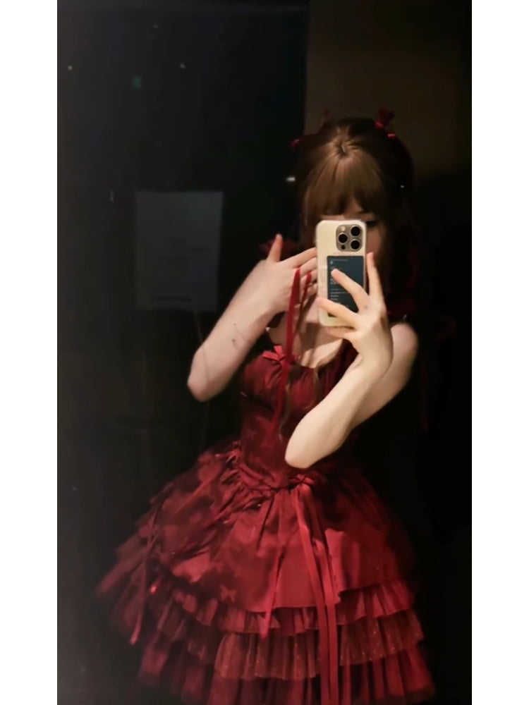 Chic French Ball Gown Spaghetti Straps Holiday Dress Burgundy Birthday Dresses Birthday Outfits