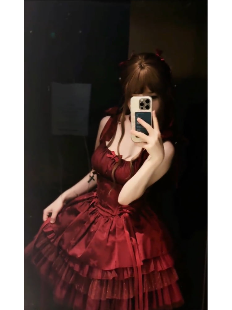 Chic French Ball Gown Spaghetti Straps Holiday Dress Burgundy Birthday Dresses Birthday Outfits