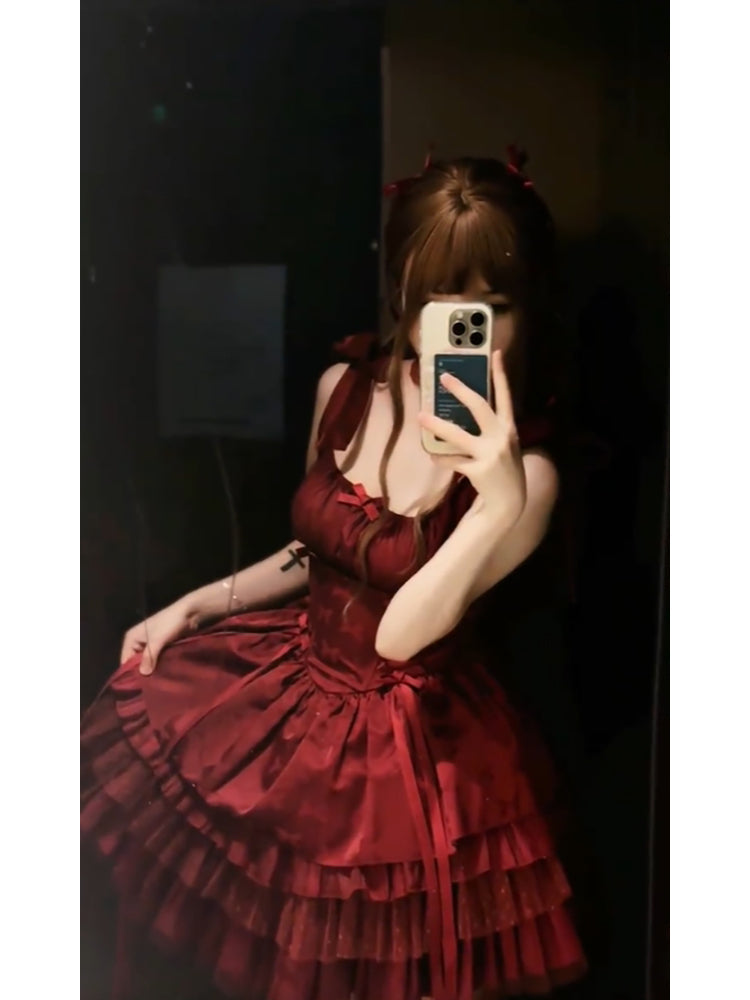Chic French Ball Gown Spaghetti Straps Holiday Dress Burgundy Birthday Dresses Birthday Outfits