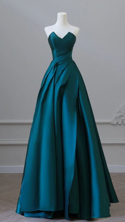 Pretty Ball Gown Sweetheart Satin Ruffles Long Prom Dresses Party Dress