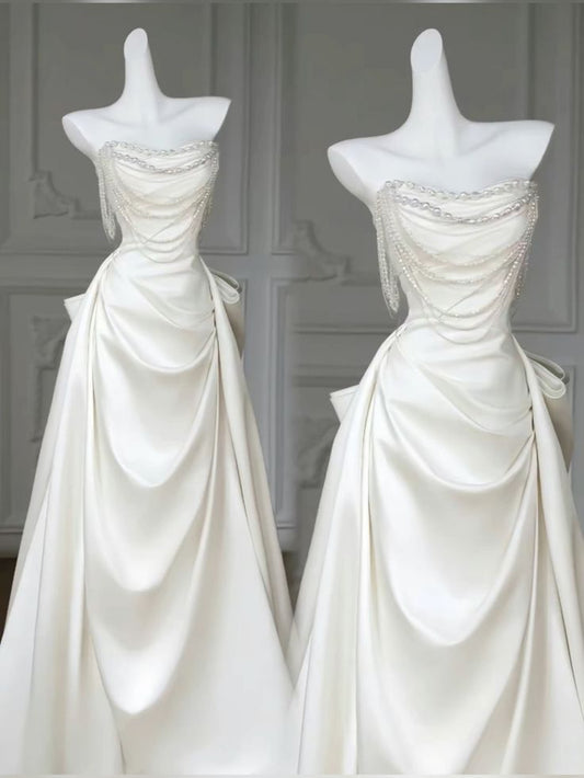 Elegant White Wedding Dresses With Train Mermaid Bridal Gowns