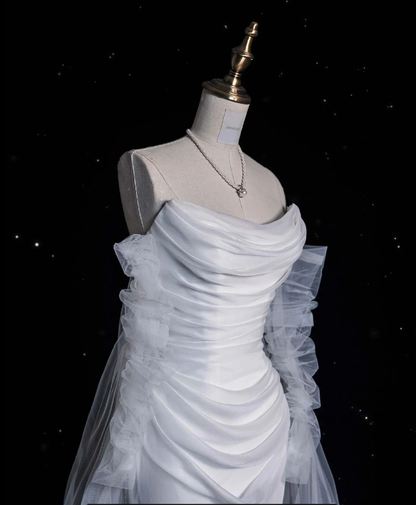 Elegant Mermaid Off The Shoulder White Wedding Dresses With Train Bridal Gowns