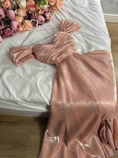 Classy A Line Off The Shoulder Burgundy Satin Evening Gown Prom Dresses