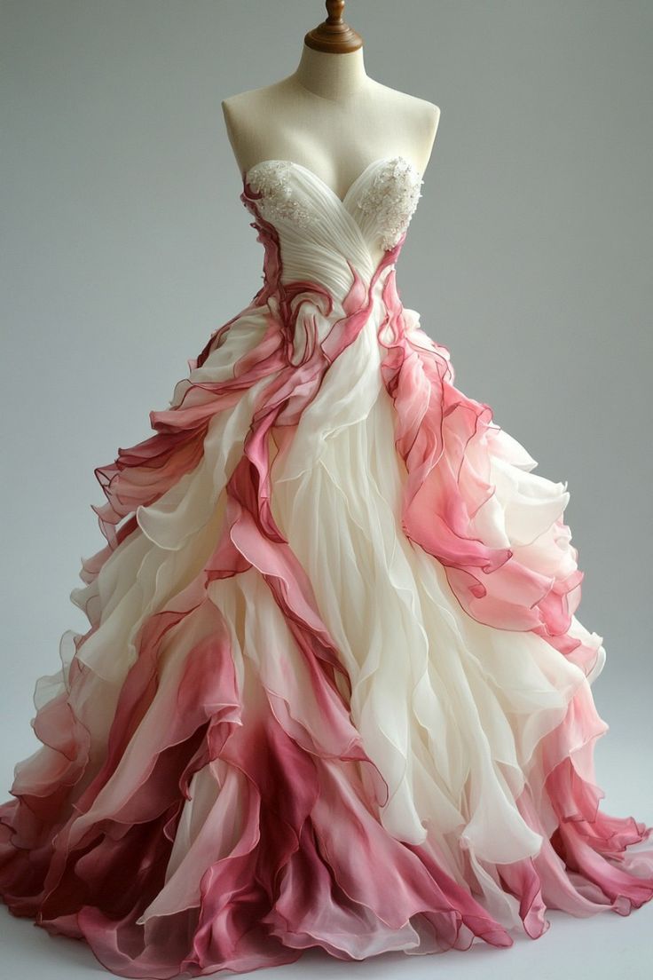 Retro Ball Gown Sweetheart Pink Ombre Tulle Evening Dress Prom Dresses