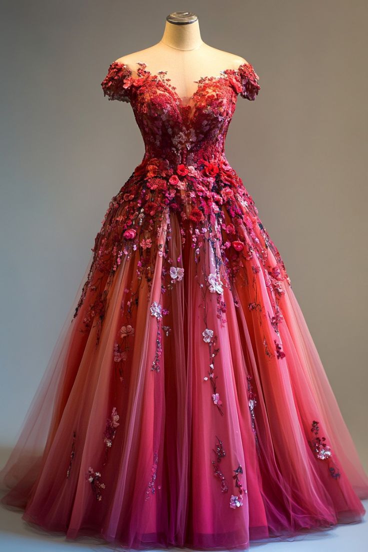 Aesthetic Ball Gown Off The Shoulder Pink Tulle Party Dress Long Prom Dresses Evening Dresses