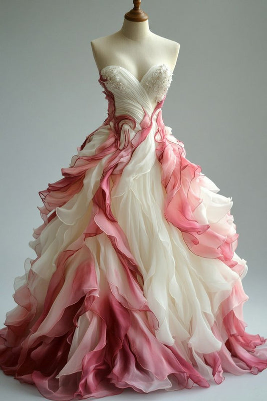 Retro Ball Gown Sweetheart Pink Layers Evening Dress Prom Dresses