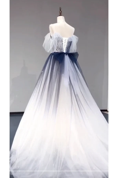 Aesthetic Ball Gown Off The Shoulder Tulle Party Dress Long Prom Dress Evening Dresses