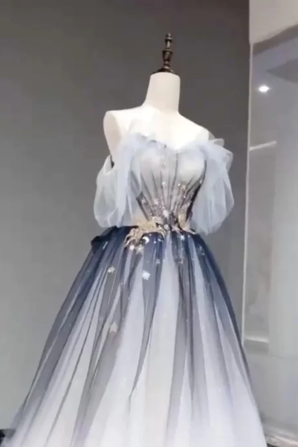 Aesthetic Ball Gown Off The Shoulder Tulle Party Dress Long Prom Dress Evening Dresses