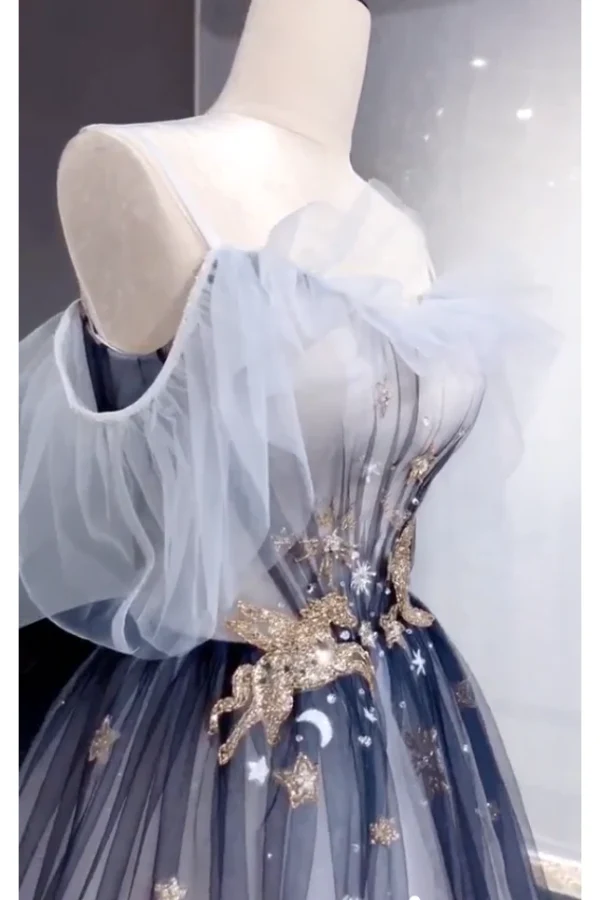 Aesthetic Ball Gown Off The Shoulder Tulle Party Dress Long Prom Dress Evening Dresses