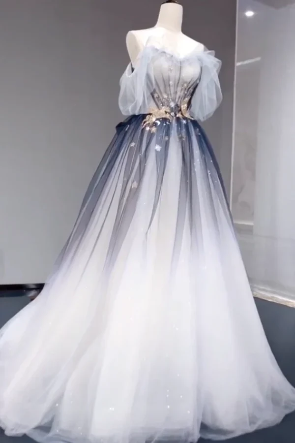 Aesthetic Ball Gown Off The Shoulder Tulle Party Dress Long Prom Dress Evening Dresses