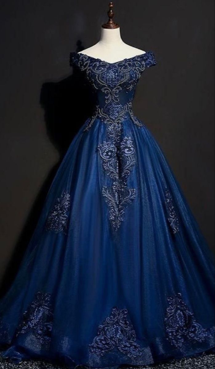Aesthetic Ball Gown Off The Shoulder Navy Blue Party Dresses Long Prom Dress Evening Dresses