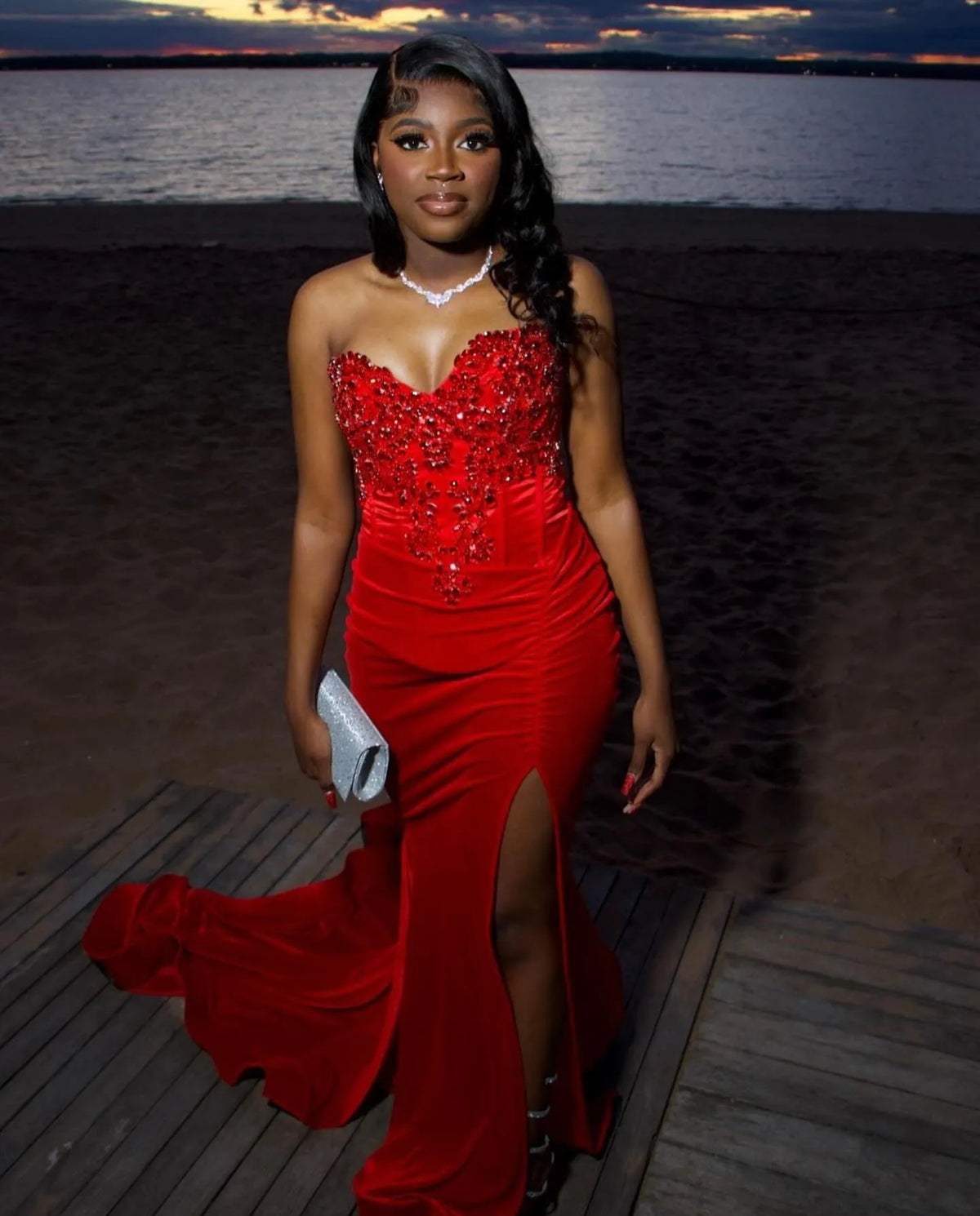 Beaded Mermaid Prom Dress Red Sweetheart Evening Gown