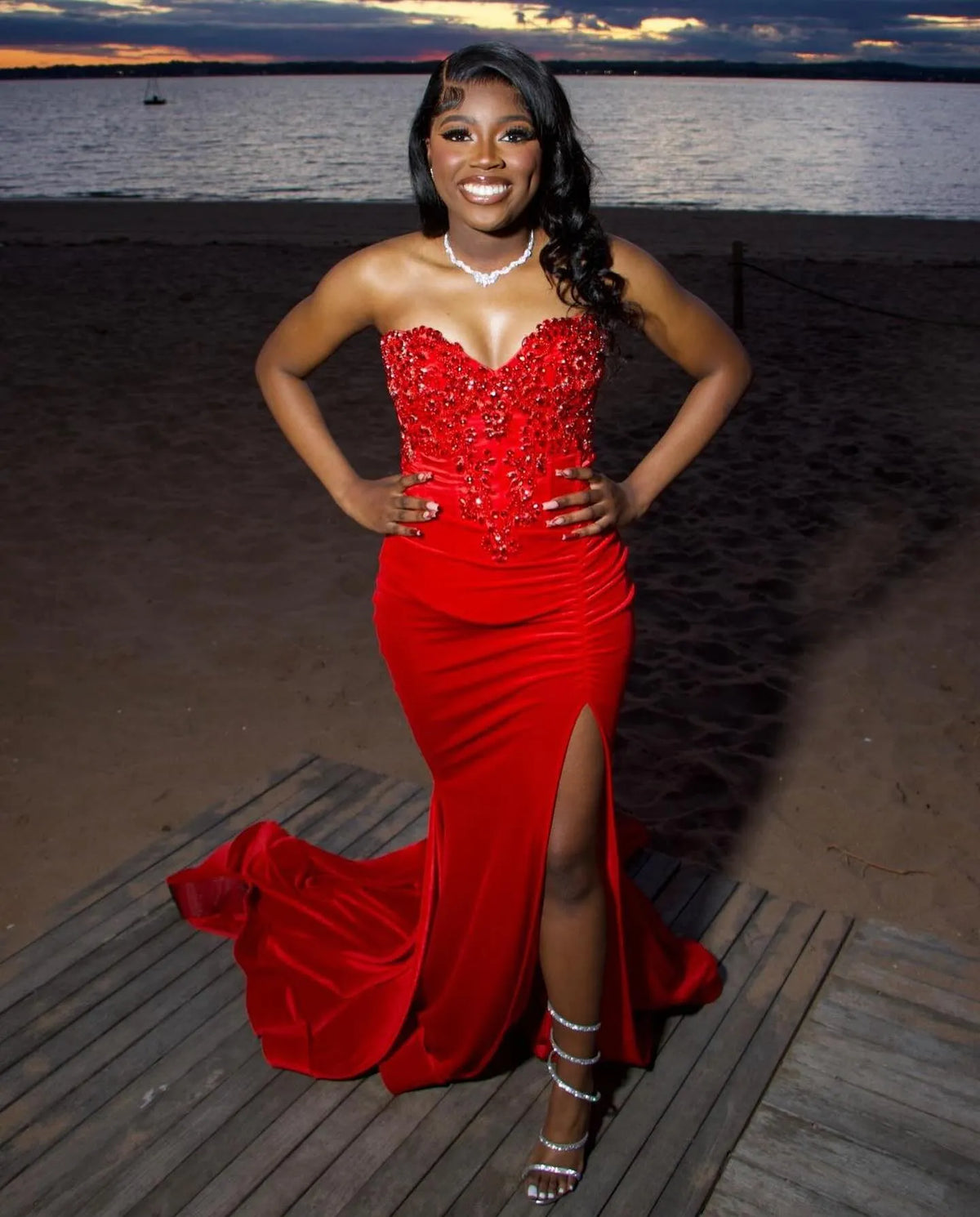 Beaded Mermaid Prom Dress Red Sweetheart Evening Gown