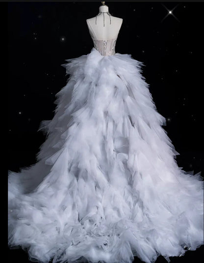 Vintage Sparkling Beaded Mermaid Design Strapless Princess Wedding Dress, D1588