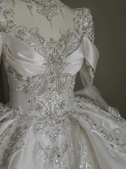 Pretty Ball Gown Scoop Neckline Long Sleeves Sequin White Wedding Dresses Brides Dress