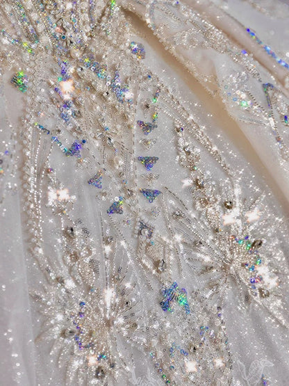 Luxury Ball Gown Off The Shoulder Short Sleeves Sequin White Wedding Dresses Brides Dress