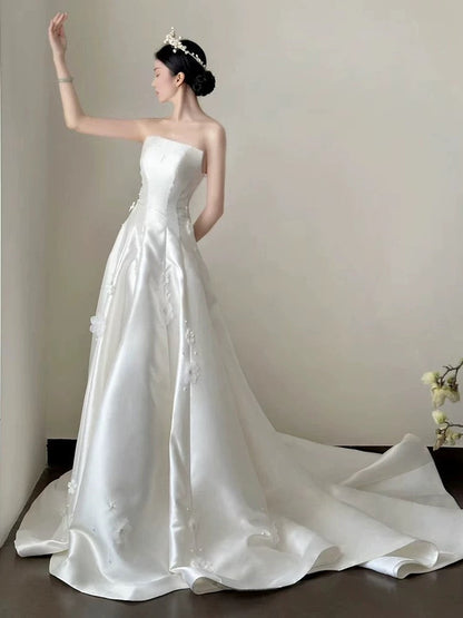 Timeless Ball Gown Off The Shoulder White Tulle Long Wedding Dresses Bridal Dress