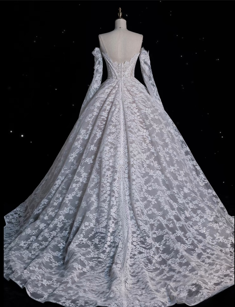 Timeless Ball Gown Off The Shoulder White Lace Long Wedding Dresses Bridal Dress