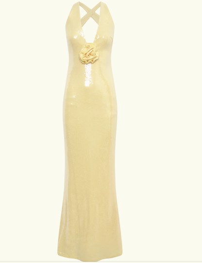 Beautiful Mermaid V Neckline Yellow Long Sequin Party Dresses Prom Dress SD2027