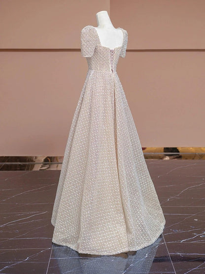 Unique Ball Gown Strapless Short Sleeves Long Wedding Dresses