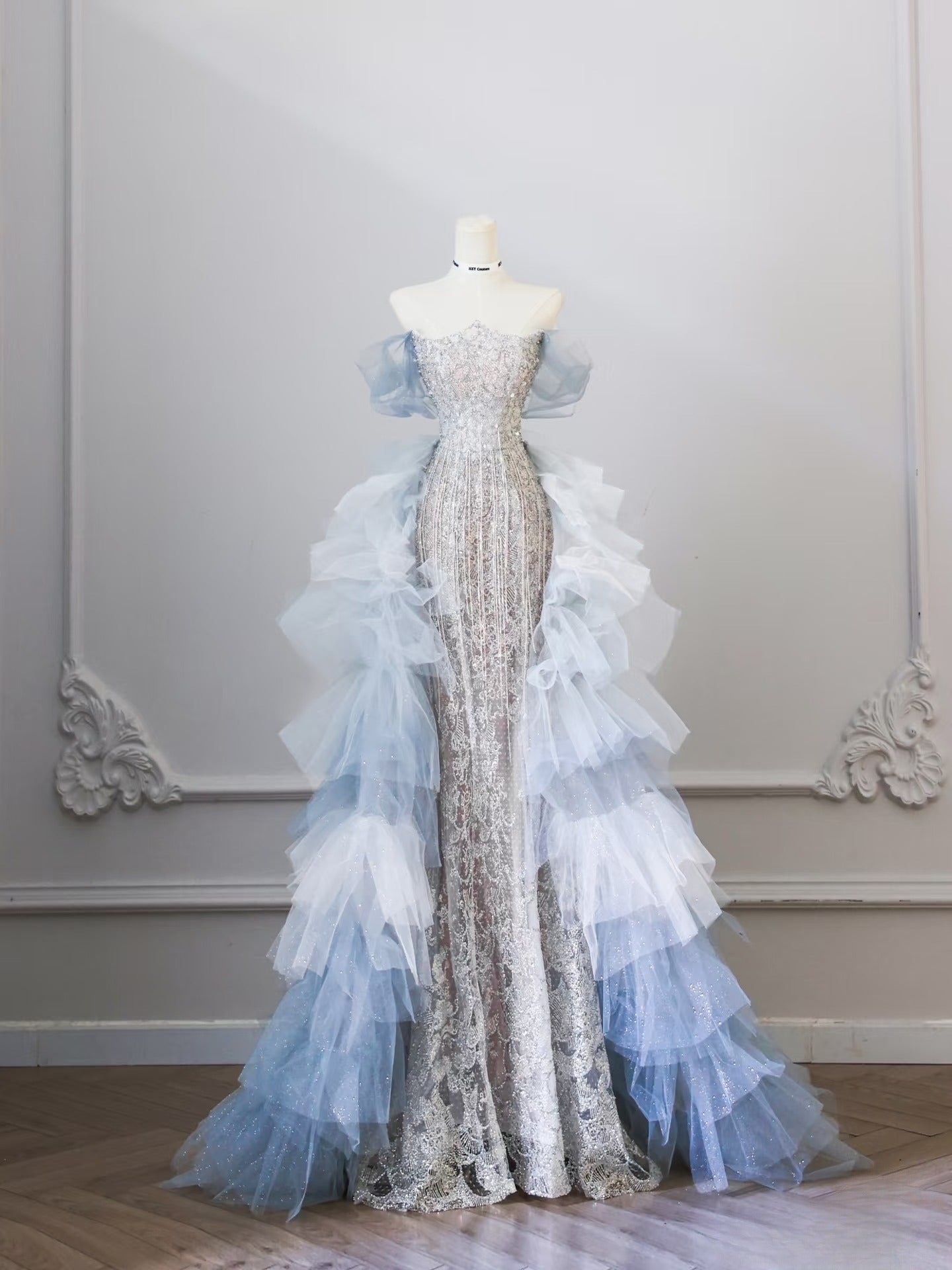 Pretty Mermaid Off The Shoulder Sequin Blue Long Prom Dresses Evening Gowns