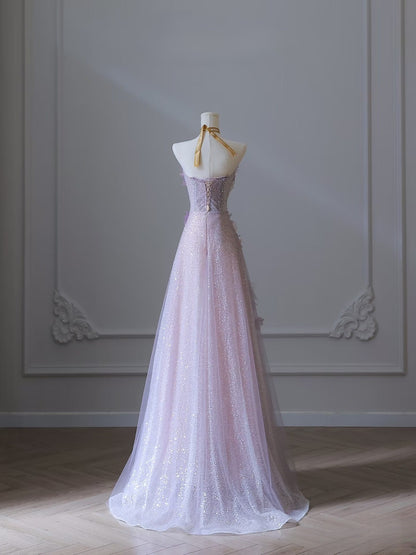 Pretty Ball Gown Sweetheart Pink Floral Tulle Long Prom Dresses Evening Gowns