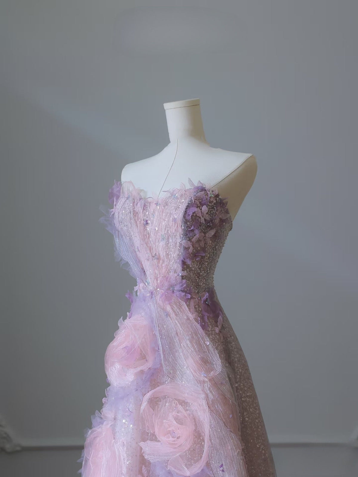 Pretty Ball Gown Sweetheart Pink Floral Tulle Long Prom Dresses Evening Gowns