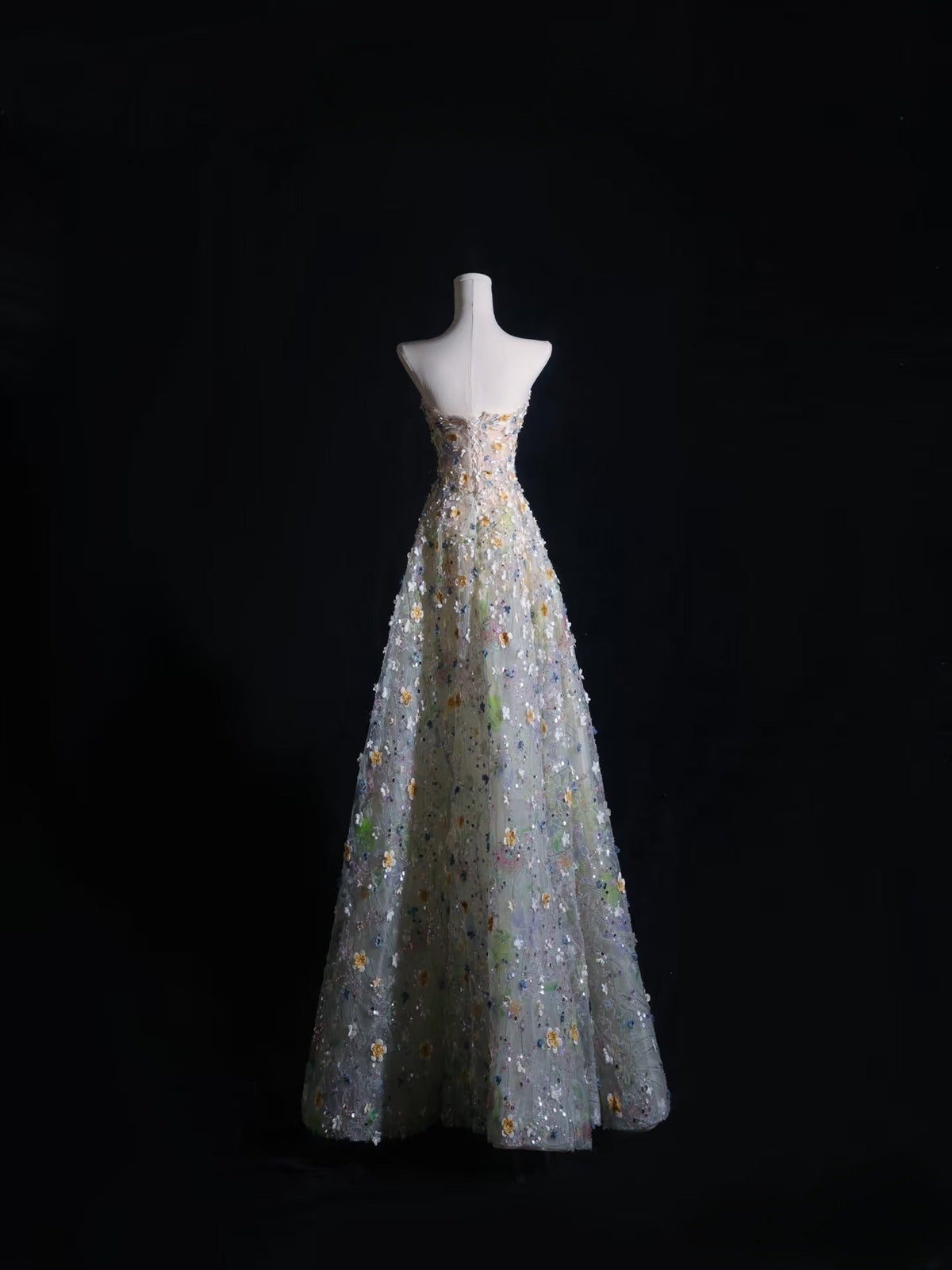 Pretty A line Sweetheart Tulle Floral Long Prom Dresses Evening Gowns