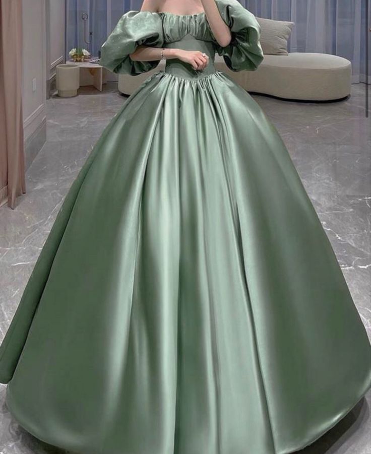 Classy Ball Gown Off The Shoulder Long Party Dress Satin Prom Dresses