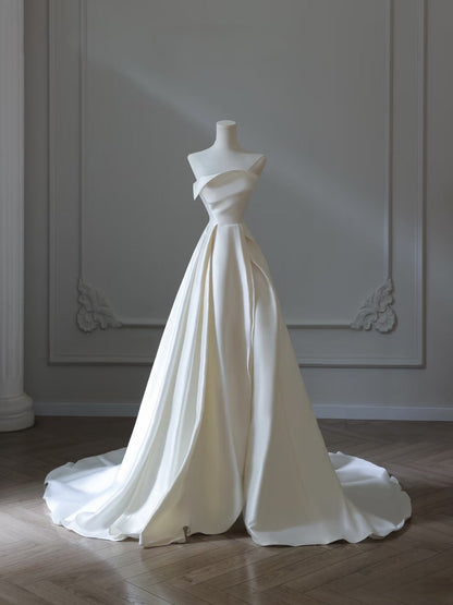 Timeless A line Strapless Satin Ivory Long Wedding Dress Bridal Dresses SD2487